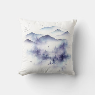 Aquarellgebirge, Winterlandschaft Kissen