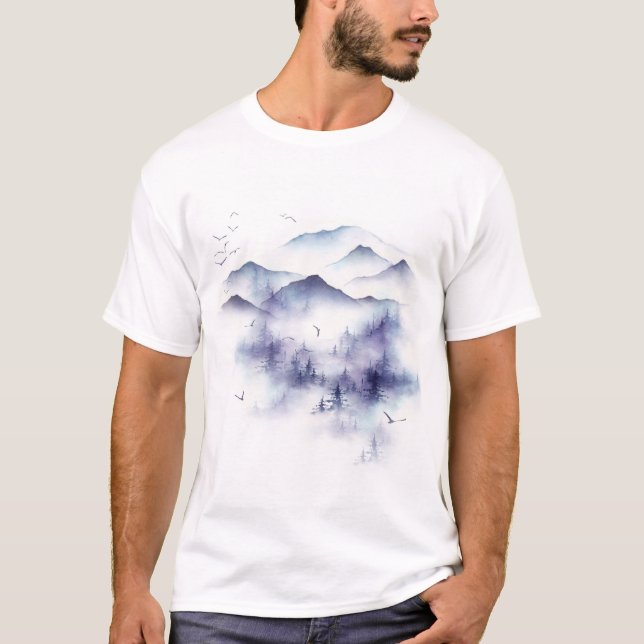 Aquarellgebirge, Winterlandschaft T-Shirt (Vorderseite)
