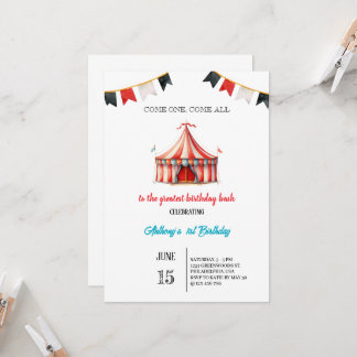 Aquarellgeburtstag Zirkus Karnevalsfest Einladung