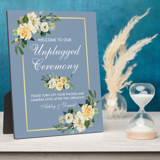 Aquarellgelb Blütenblau Ungestopft Fotoplatte (Seite)