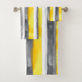 Aquarellgelb, grau, Streifen Badhandtuch Set