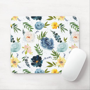 Aquarellgelbe blaue Rose Nahtloses Muster Mousepad