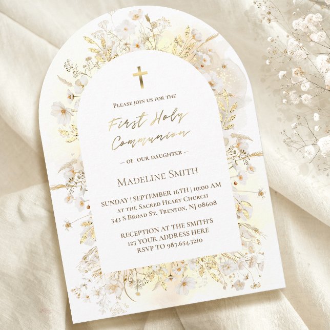 Aquarellgelbe Blumen Erste Kommune Einladung (Von Creator hochgeladen)