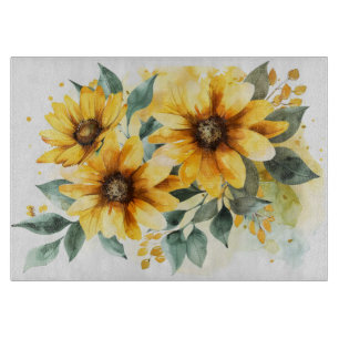 Aquarellgelbe Blumen Schneidebrett