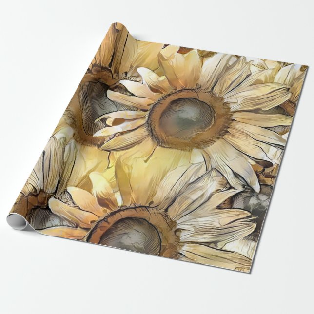 Aquarellgelbe Bouquet Sonnenblumen Sammlung Geschenkpapier (Ungerollt)
