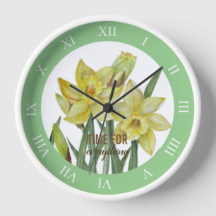 Aquarellgelbe Daffodien römische Zahlen Uhr