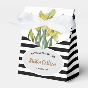 Aquarellgelbe Daffodien Schwarz-weiße Streifen Geschenkschachtel