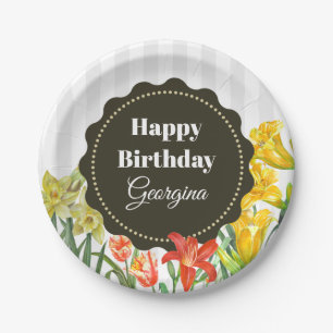 Aquarellgelbe Orangenfrühlingsblumen Pappteller