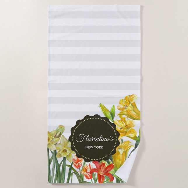 Aquarellgelbe Orangenfrühlingsblumen Strandtuch (Vorderseite)