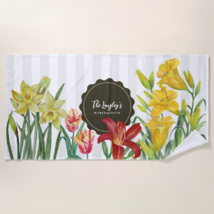 Aquarellgelbe Orangenfrühlingsblumen Strandtuch
