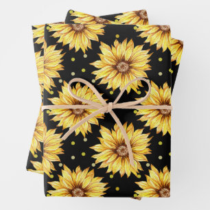 Aquarellgelbe Sonnenblumen Blütenschwarz Geschenkpapier Set