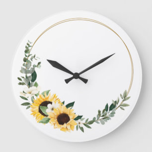 Aquarellgelbe Sonnenblumen und Wildblumen - Kranz Große Wanduhr