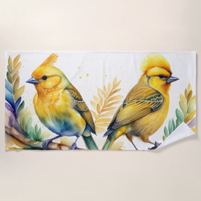 Aquarellgelbe Vögel Strandtuch (Vorderseite)