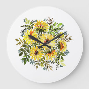 Aquarellgelber Bouquet: Daisy-Liebe Große Wanduhr
