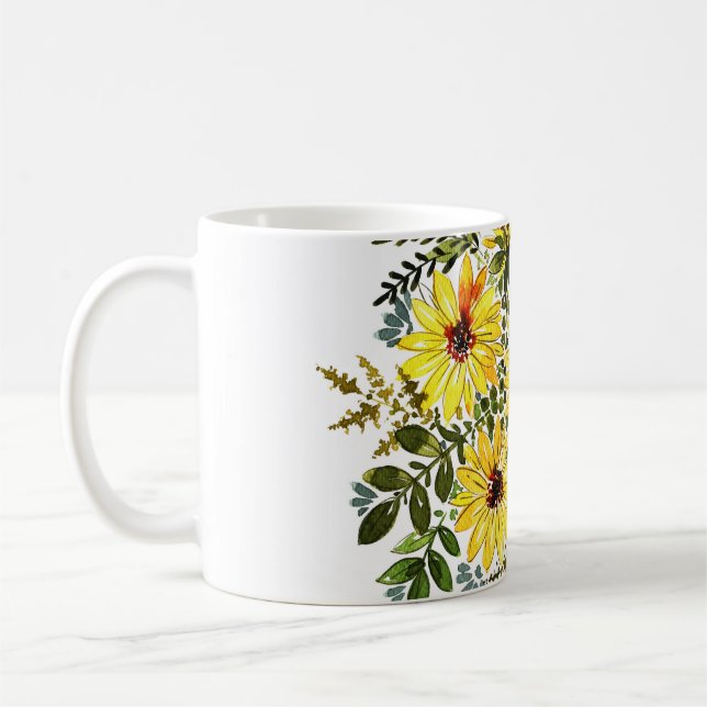 Aquarellgelber Bouquet: Daisy-Liebe Kaffeetasse (Links)