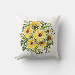 Aquarellgelber Bouquet: Daisy-Liebe Kissen