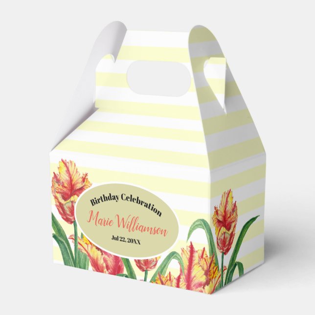 Aquarellgelber Papagei Tulip Beige weiße Streifen Geschenkschachtel (Vorderseite)