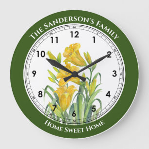 Aquarellgelber Tag Lilies Blumenbilder Große Wanduhr