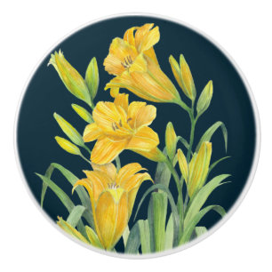Aquarellgelber Tag Lilies Blumenbilder Keramikknauf
