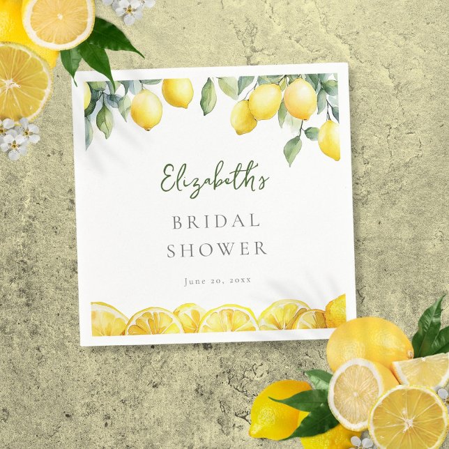 Aquarellgelber Zitronenfrüchte Brautparty Serviette (Watercolor Yellow Lemon Citrus Bridal Shower Napkins)