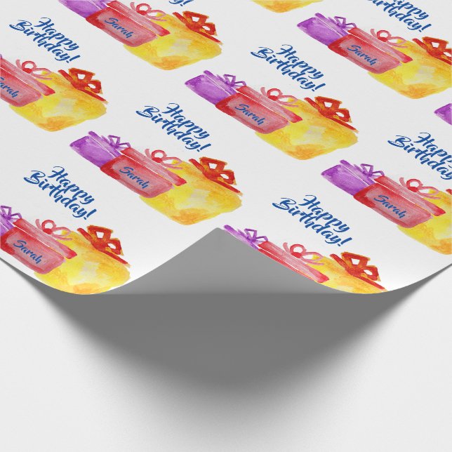 Aquarellgeschenke, Happy Birthday, Geschenke Geschenkpapier (Ecke)