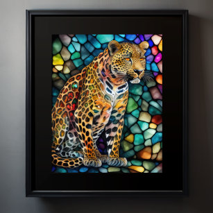 Aquarellgestanztes Glas Leopard 5:4 Poster
