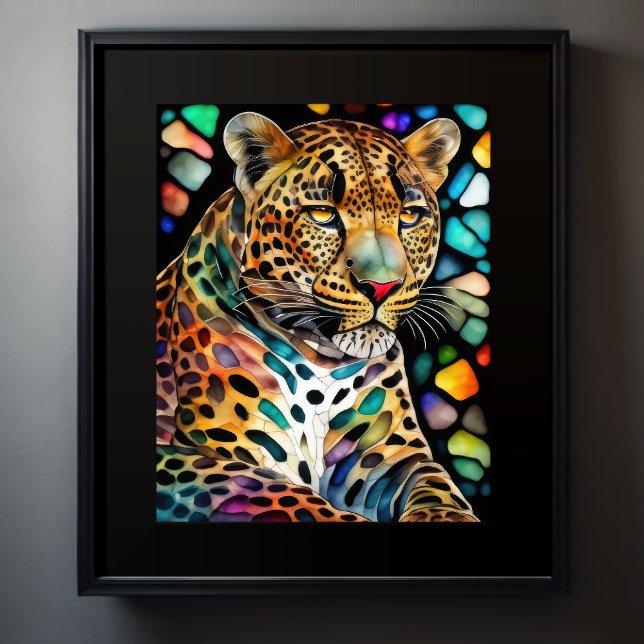 Aquarellgestanztes Glas Leopard 5:4 Poster (Von Creator hochgeladen)