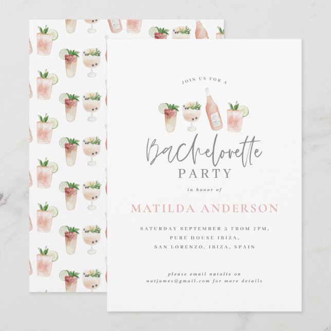 Aquarellgetränk Junggeselinnen-Abschied gürtig ros Ankündigung (Vorne/Hinten)