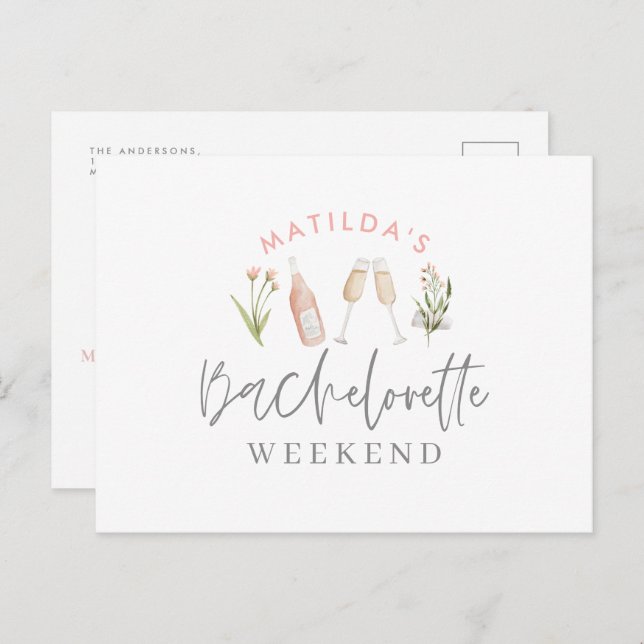 Aquarellgetränke Bachelorette Wochenende inv Einladungspostkarte (Vorne/Hinten)