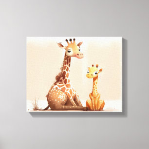 Aquarellgiraffe mit Baby Leinwanddruck