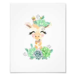 AquarellGiraffe mit Sukkulents Foto drucken