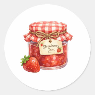 Aquarellglas mit frischer Erdbeerfruchtmarmelade Runder Aufkleber