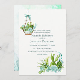 Aquarellglas Terrarium Succulents Wedding Einladung