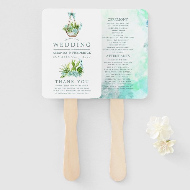 Aquarellglas Terrarium Succulents Wedding Fächer (Vorne und Hinten)