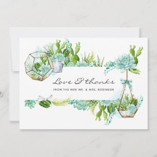 Aquarellglas-Terrarium Sukkulenten Hochzeit Dankeskarte