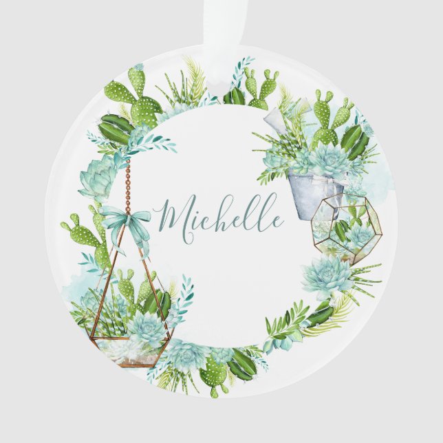 Aquarellglas Terrarium Sukkulturen Ornament (Vorderseite)