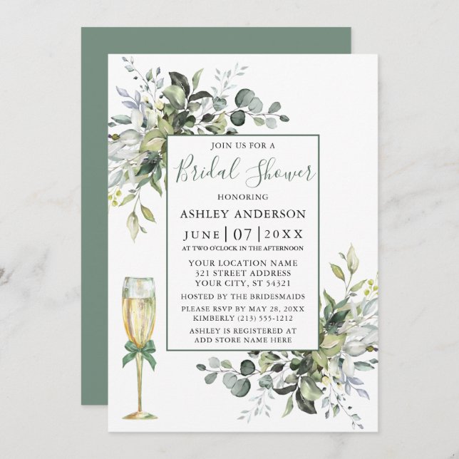 Aquarellglasdusche Grün Einladung (Vorne/Hinten)