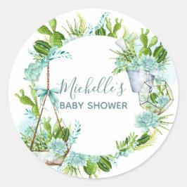 Aquarellglasterrarium Succulents Babydusche Runder Aufkleber