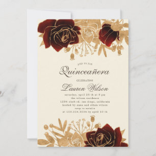 Aquarellgold Rose Quinceanera Qrcode Einladung