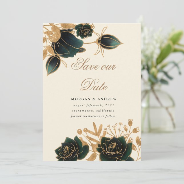 Aquarellgolden-Rose Save the Date Einladung (Stehend Vorderseite)