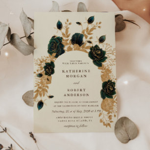 Aquarellgoldfarben Rose Hochzeit Einladung