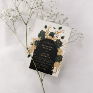 Aquarellgoldfarben Rose Hochzeit Einladung