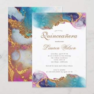 Aquarellgoldfolie Quinceanera Einladung