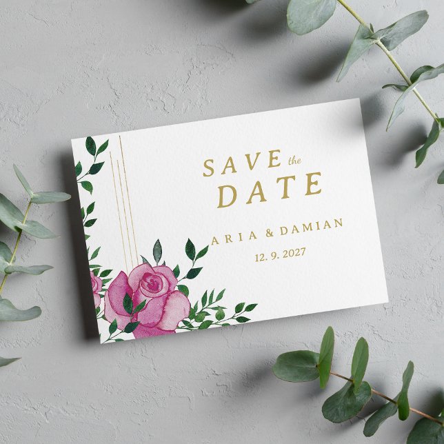 Aquarellgoldgelb Save the Date Einladung (Watercolor lilac green gold floral Save the Date )