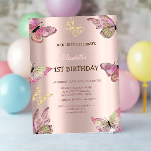 Aquarellgoldschmetterlinge Rose Gold Geburtstag Einladung