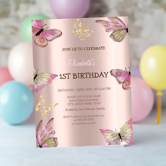 Aquarellgoldschmetterlinge Rose Gold Geburtstag Einladung