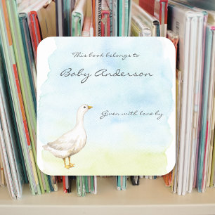 Aquarellgras Babydusche Buchzeichen Quadratischer Aufkleber