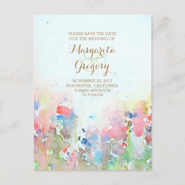 Aquarellgraswiesen Save the Date Postkarten (Vorderseite)