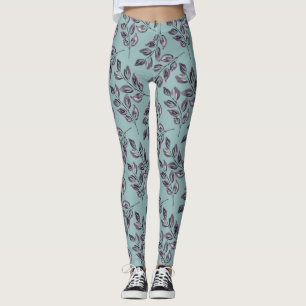 Aquarellgrau, schwarze Zweige auf Türkis Leggings