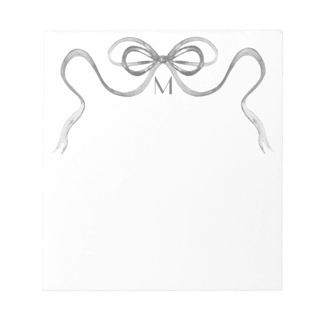Aquarellgraue Bow Monogram Notepad Notizblock (Vorderseite)